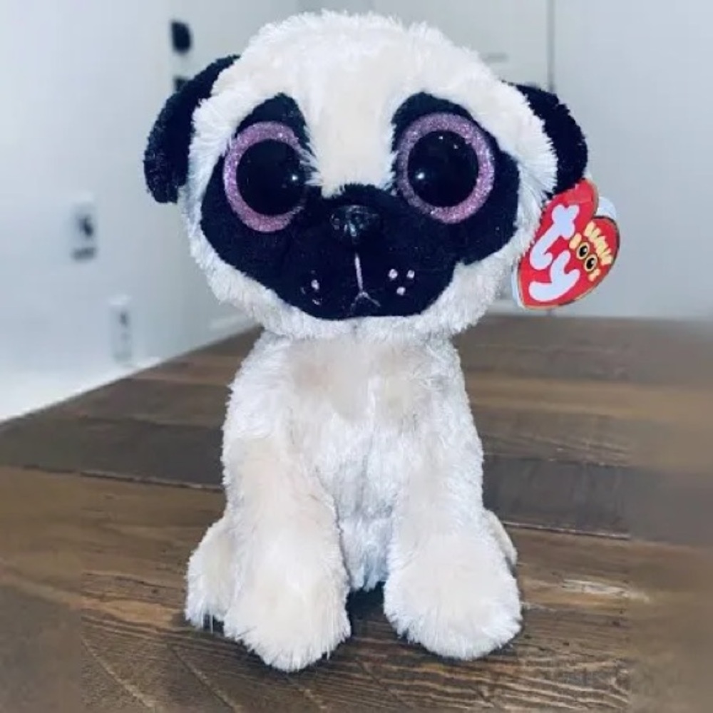 NEW RARE RETIRED 2013 TY BEANIE BOO BOOS PUGSLY PUG DOG 6" PLUSH GLITTER EYES